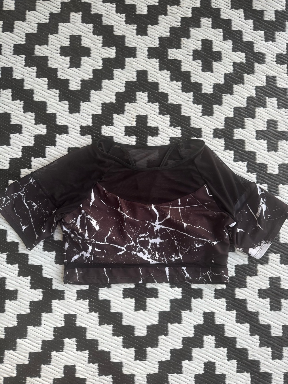 SHEIN Marble Print Mesh Crop Top - XL